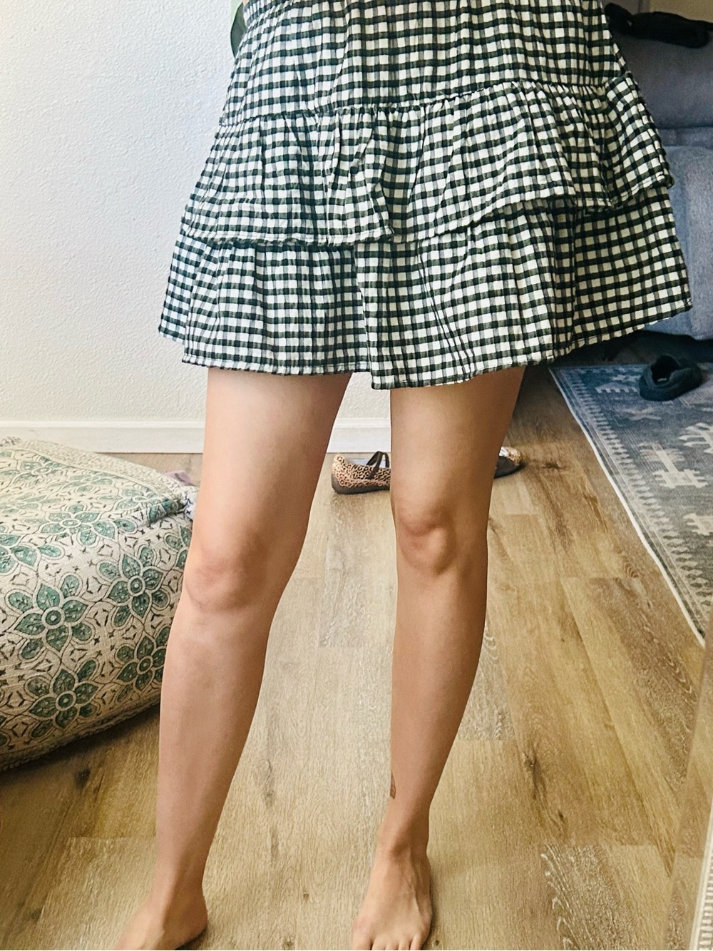 Tiered Black and White Gingham Mini Skirt